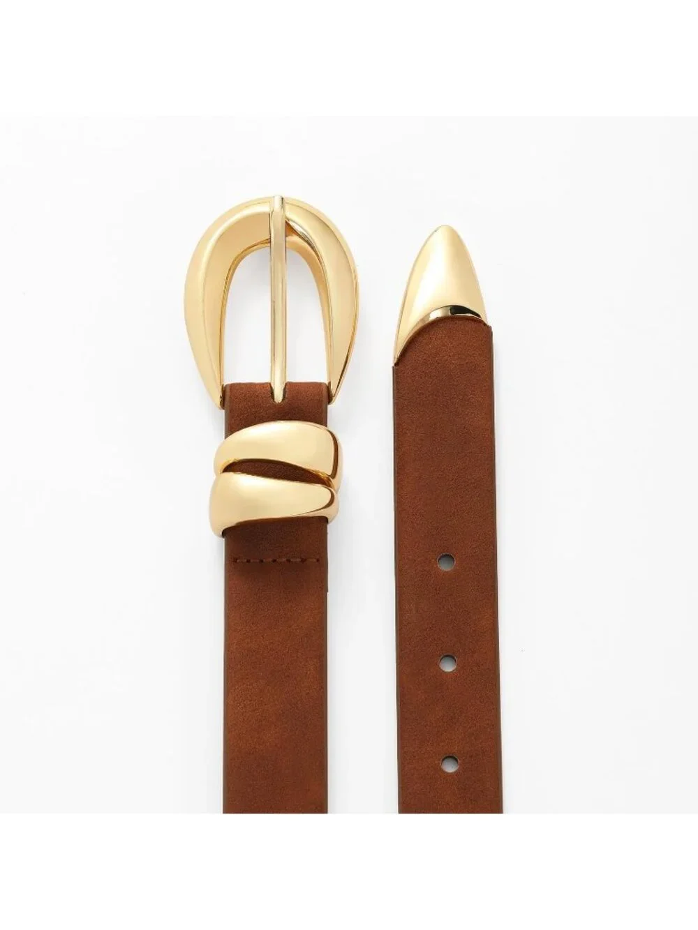 Women's Suede Brown Adjustable Waist Belt For Jeans With Classic Gold Buckle